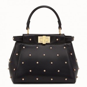 Fendi Peekaboo XS Bag With Star Studs In Black Nappa Leather 