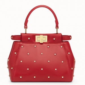 Fendi Peekaboo XS Bag With Star Studs In Red Nappa Leather 