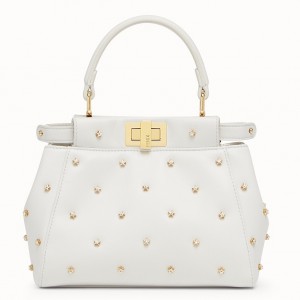 Fendi Peekaboo XS Bag With Star Studs In White Nappa Leather 