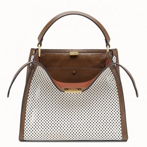 Fendi Peekaboo X Lite Medium Bag In White Perforated Leather