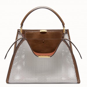 Fendi Peekaboo X Lite Large Bag In White Perforated Leather