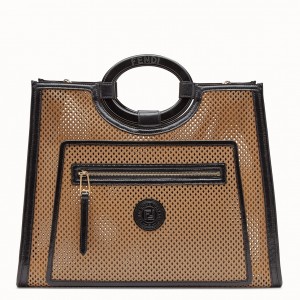 Fendi Large Runaway Shopper Bag In Beige Perforated Calfskin