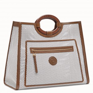 Fendi Large Runaway Shopper Bag In White Perforated Calfskin