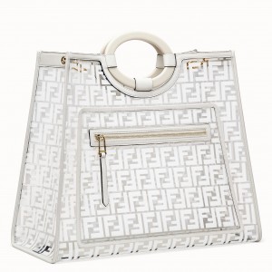 Fendi White Large PU Runaway Shopper Bag
