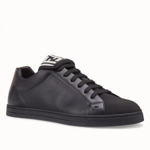Fendi Men's Low-tops Sneakers In Black Mesh and Leather