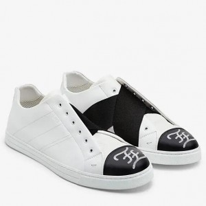 Fendi White Slip-on Sneakers with Karligraphy Motif