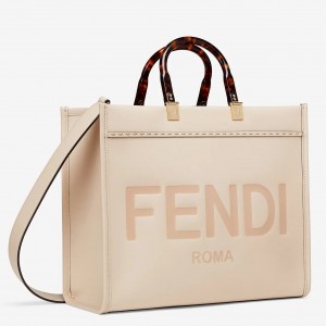 Fendi Sunshine Medium Shopper Bag In Beige Calfskin