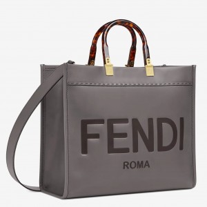 Fendi Sunshine Medium Shopper Bag In Grey Calfskin