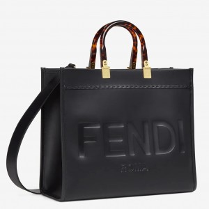 Fendi Sunshine Medium Shopper Bag In Black Calfskin