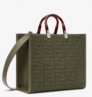 Fendi Sunshine Medium Shopper Bag In Green FF Fabric