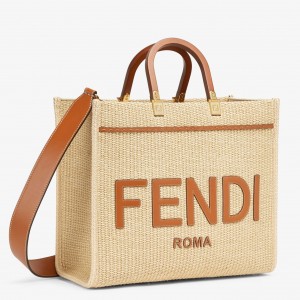 Fendi Sunshine Medium Tote Bag in Natural Straw 