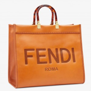 Fendi Sunshine Shopper Bag In Brown Calfskin