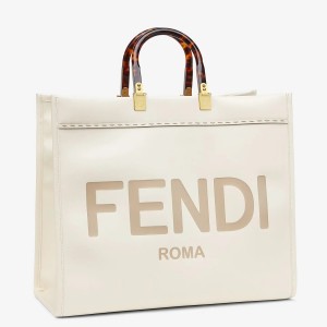Fendi Sunshine Shopper Bag In White Calfskin