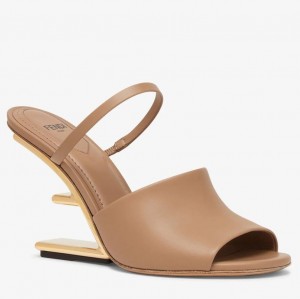 Fendi First Sandals 95mm In Light Brown Calfskin