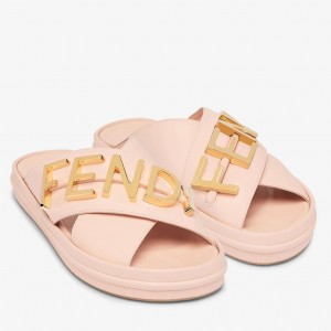 Fendi Fendigraphy Slides In Pink Calfskin