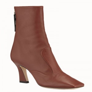 Fendi Square Toe Ankle Boots In Brown Lambskin