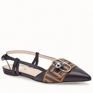 Fendi Black Ankle Strap Slingbacks