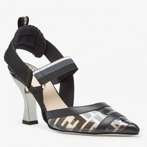 Fendi Black PU Colibri Slingbacks 85mm Pumps