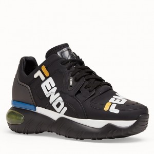 Fendi Black Logo-print Leather Sneakers