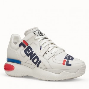 Fendi White Logo-print Leather Sneakers