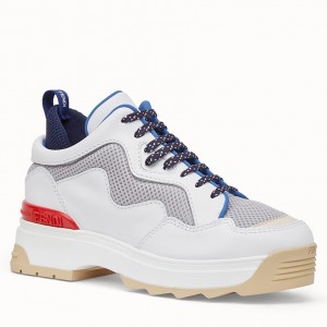 Fendi T-Rex Sneakers In White Calfskin And Technical