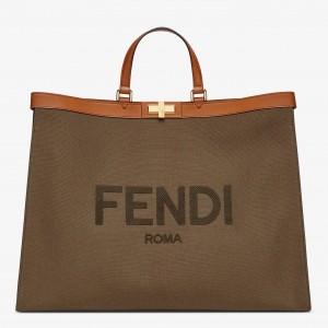 Fendi Peekaboo X-Tote Large Shopper In Green Canvas