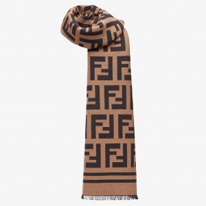 Fendi Brown Wool And Silk Scarf 