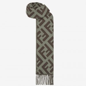 Fendi Green Cashmere FF Long Scarf