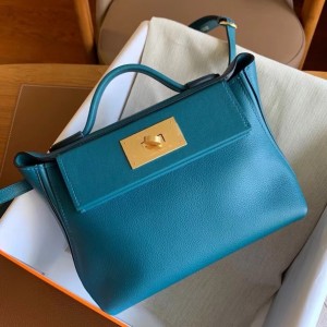 Hermes 24/24 Mini 21 Handmade Bag in Vert Bosphore Evercolor Leather