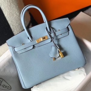 Hermes Birkin 25cm Bag In Blue Lin Clemence Leather