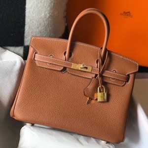 Hermes Birkin 25cm Bag In Gold Clemence Leather