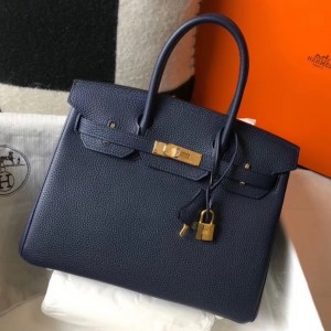 Hermes Birkin 30cm Bag In Dark Blue Clemence Leather