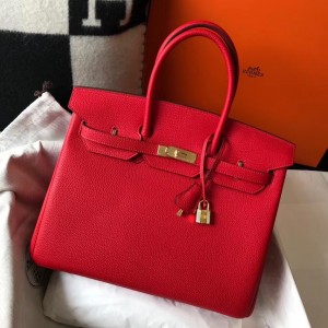 Hermes Birkin 35cm Bag In Red Clemence Leather