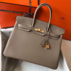 Hermes Birkin 35cm Bag In Tourterelle Clemence Leather