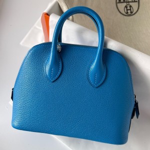 Hermes Bolide 1923 Mini Handmade Bag In Blue Frida Chevre Mysore Leather