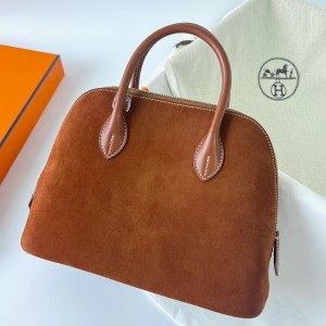 Hermes Bolide 1923 25 Handmade Bag In Gold Doblis Suede Leather 