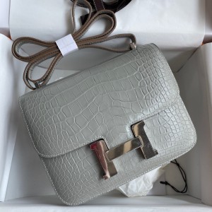 Hermes Constance 18 Handmade Bag In Grey Matte Alligator Leather