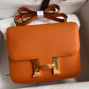 Hermes Constance 24 Handmade Bag In Orange Epsom Calfskin