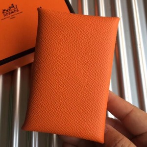 Hermes Orange Epsom Calvi Card Holder