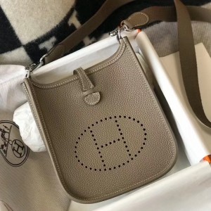 Hermes Evelyne III TPM Mini Bag In Taupe Clemence Leather