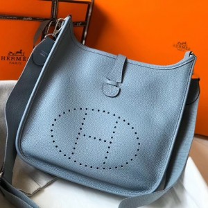 Hermes Evelyne III 29 PM Bag In Blue Lin Clemence Leather