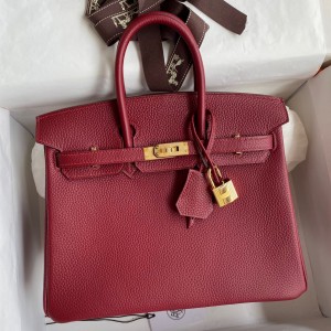 Hermes Birkin 25 Retourne Handmade Bag In Bordeaux Clemence Leather