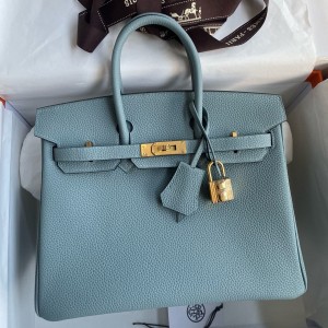 Hermes Birkin 25 Retourne Handmade Bag In Ciel Clemence Leather 