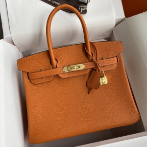 Hermes Birkin 25 Retourne Handmade Bag In Orange Clemence Leather