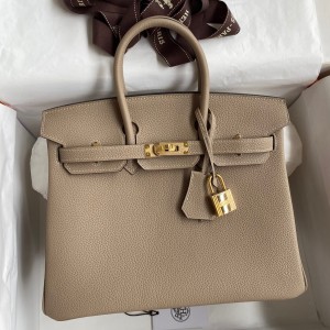 Hermes Birkin 25 Retourne Handmade Bag In Gris Tourterelle Clemence Leather