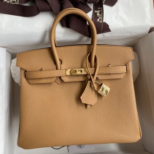 Hermes Birkin 25 Retourne Handmade Bag In Biscuit Epsom Calfskin