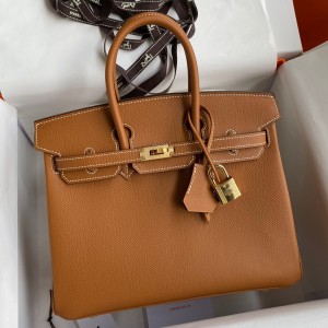 Hermes Birkin 25 Retourne Handmade Bag In Gold Epsom Calfskin