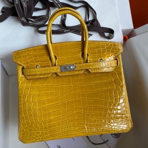 Replica Hermes Birkin 25 Handmade Bag In Malachite Crocodile Niloticus  Shiny Skin