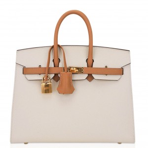 Hermes HSS Birkin 25 Sellier Bag in Craie and Gold Epsom Calfskin 