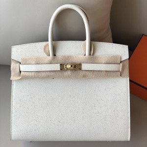 Hermes Birkin 25 Sellier Handmade Bag In Craie Epsom Calfskin